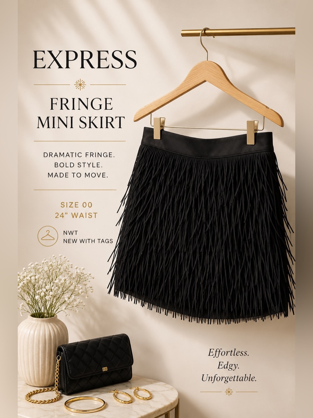 Express Black Fringe Mini Skirt Size 00